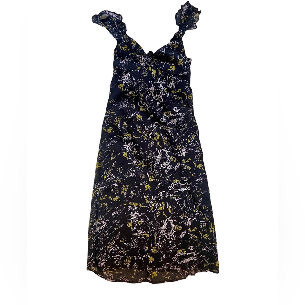 Sage the Label Black and Green Floral Midi Dress | Size M